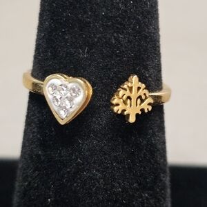 Heart & Tree Of Life Open Adjustable Ring